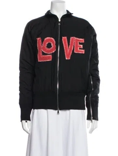 Pre-owned Moncler Nylon Graphic Print Bomber Jacket In Black