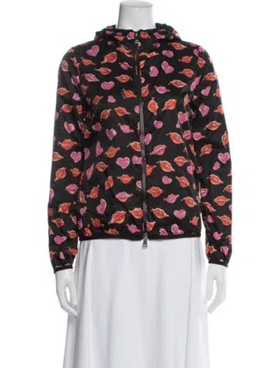 Pre-owned Moncler Nylon Graphic Print Down Jacket In Black
