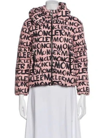 Pre-owned Moncler Kids' Nylon Graphic Print Down Jacket In Pink