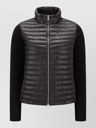 Moncler Nylon Hooded Cardigan Jacket Zip Front In Black