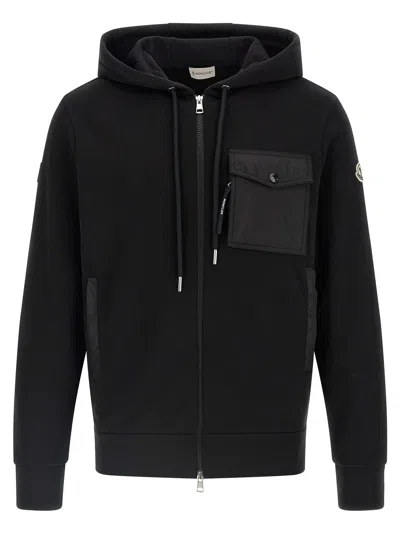 MONCLER NYLON INSERT HOODIE SWEATSHIRT BLACK