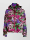 Moncler Nylon Jacket With Detachable Hood And Floral Pattern