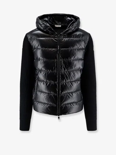 Moncler Nylon Jacket With Wool And Cashmere Blend Sleeves In Black