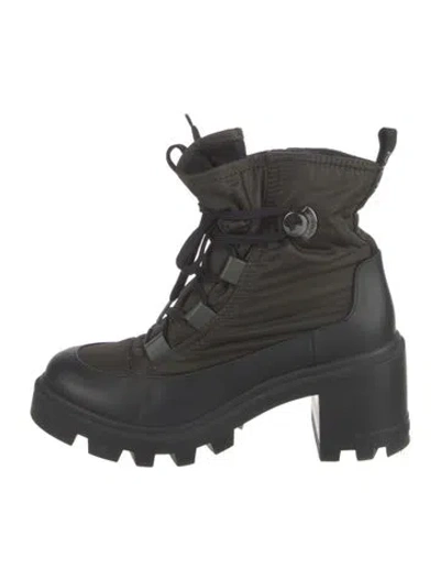 Pre-owned Moncler Nylon Leather Trim Embellishment Combat Boots In Black