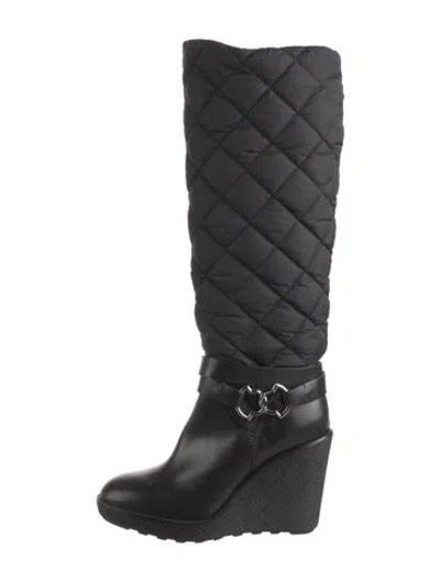 Pre-owned Moncler Nylon Leather Trim Embellishment Rain Boots In Black