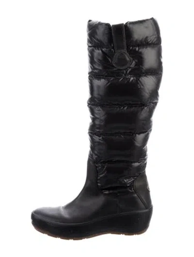 Pre-owned Moncler Nylon Leather Trim Embellishment Snow Boots In Black