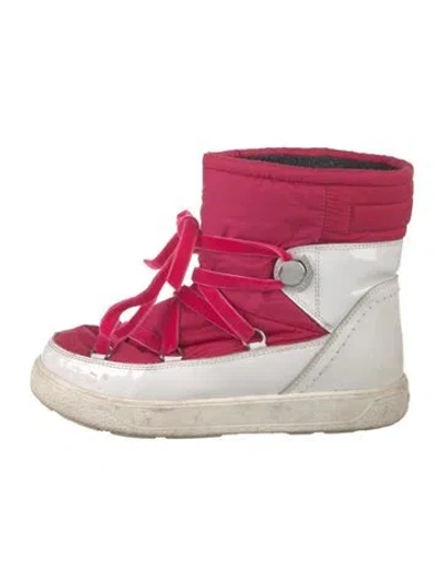 Pre-owned Moncler Nylon Leather Trim Embellishment Snow Boots In Pink/white