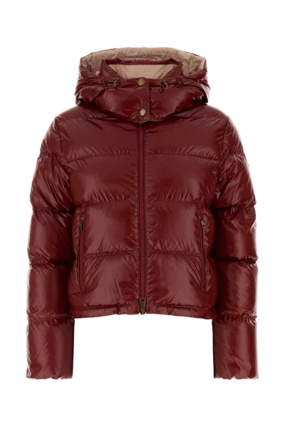 Moncler Nylon Niveole Down Jacket In Burgundy