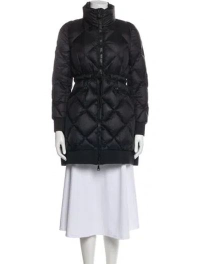 Pre-owned Moncler Nylon Plaid Print Down Coat In Gray