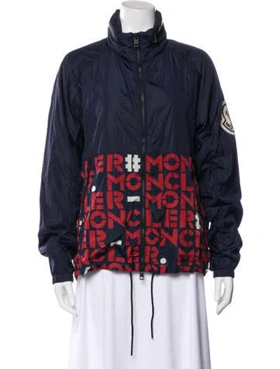 Pre-owned Moncler Nylon Printed Down Jacket In Blue