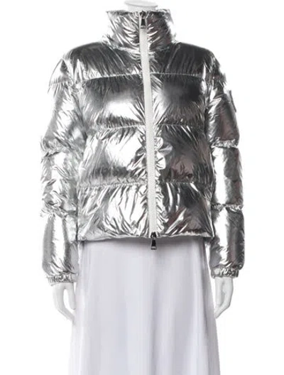Pre-owned Moncler Nylon Striped Down Jacket In Silver