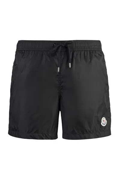 Moncler Black Drawstring Swim Shorts In Blue