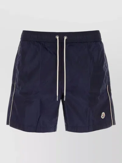 Moncler Nylon Swim Shorts Side Stripes Back Pocket In Blue
