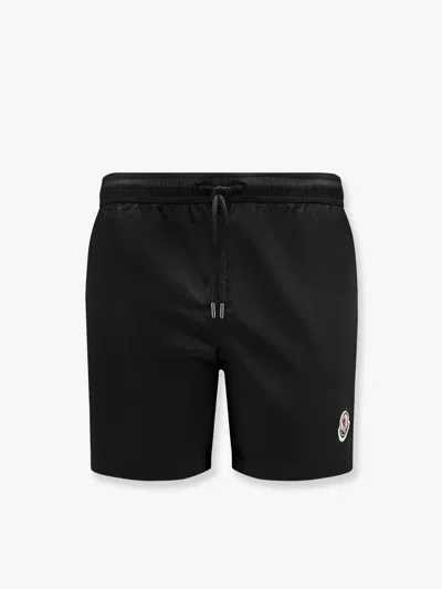 Moncler Nylon Swim Trunk With Frontal Logo Patch In Black