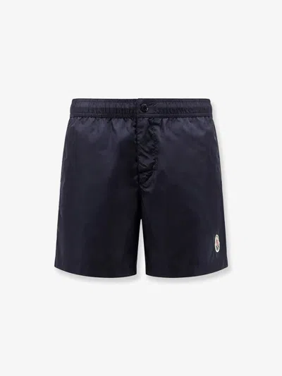 Moncler Nylon Swim Trunks With Logo Patch On The Bottom In Black