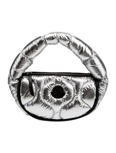 Pre-owned Moncler Nylon Top Handle Bag In Silver