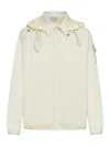 Moncler White Down Jacket With Logo Patch On The Sleeve In Tech Fabric Man In Nude & Neutrals