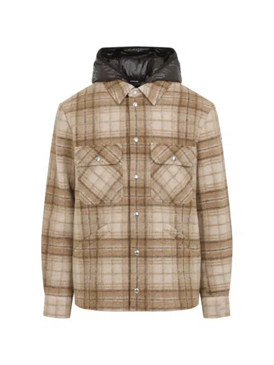 Moncler Nyvalin Check-pattern Hooded Down Jacket In Neutral