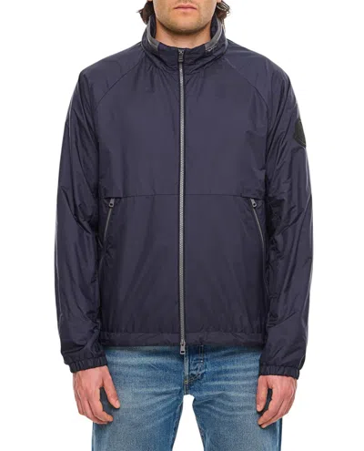 Moncler High Collar Zip Jacket With Pockets In Blue