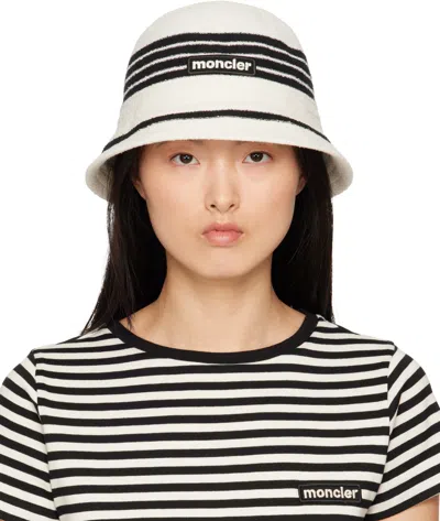 MONCLER OFF-WHITE & BLACK STRIPED BUCKET HAT