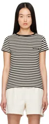 Moncler Black And White T-shirt With All-over Striped Motif And Logo Patch On The Chest In Cotton Wo In F09 Print White&nav