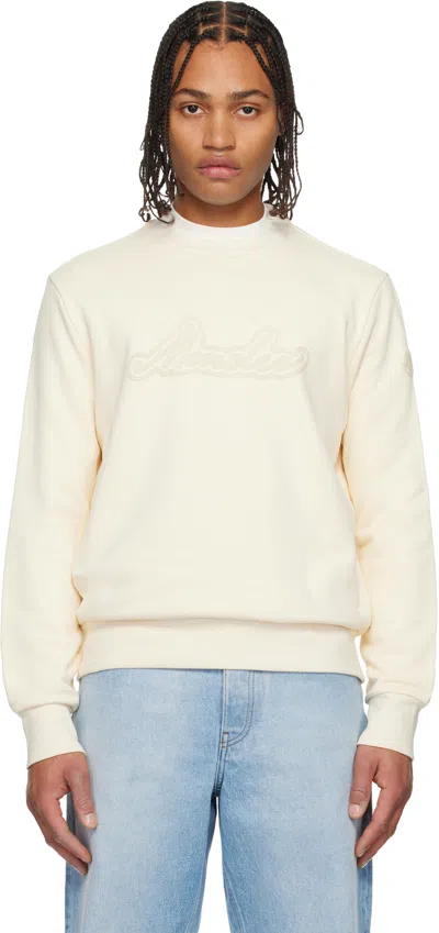 Moncler Off-white Cursive Logo Cotton Sweatshirt In Neutral
