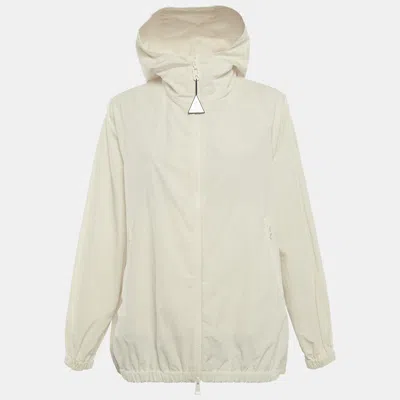 Pre-owned Moncler Off White Logo Applique Synthetic Euridice Zip-up Jacket Xs