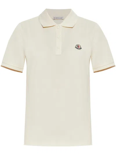 Moncler Off White Logo Shirt Collar Polo In Neutral