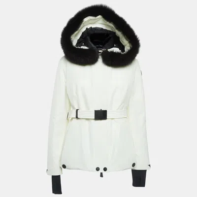 Pre-owned Moncler Off-white Synthetic And Fur Detachable Hood Down Jacket M