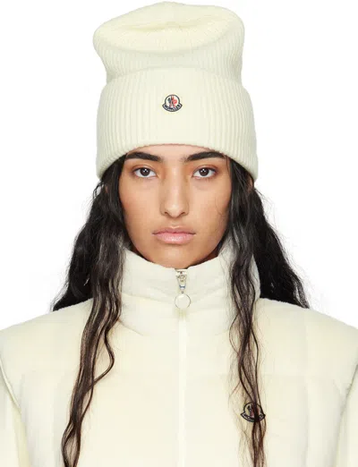 Moncler Off-white Wool Beanie In 35 Gardenia