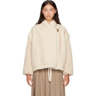 Moncler Off-white Chardonneret Faux-fur Jacket In Neutral