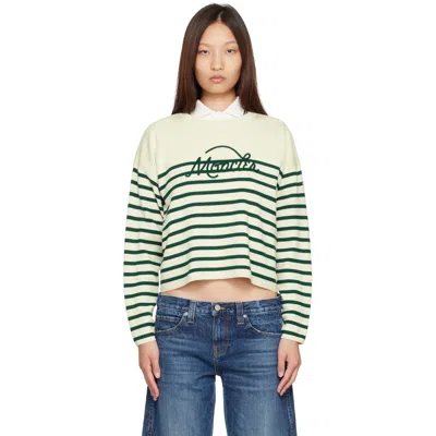 Moncler Off-white Striped Wool Sweater In Green