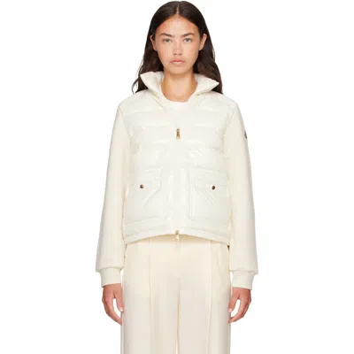 Moncler Off-white Zip Up Cotton Fleece Down Cardigan