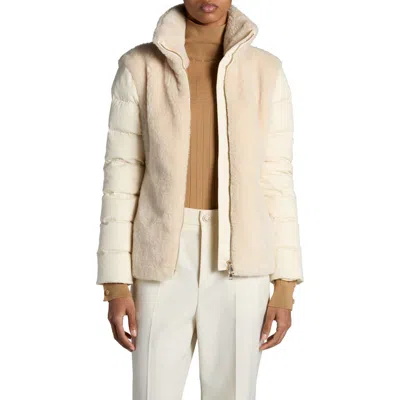 Moncler Oiron Down Puffer Jacket With Faux Fur Trim In Almond Milk