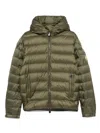 Moncler Down Jacket With Quilted Design And Hood In Green