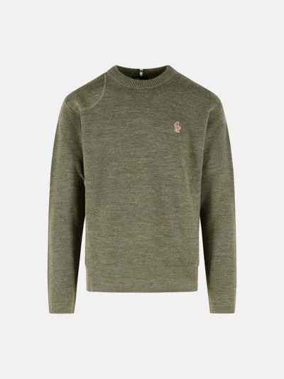 Moncler Olive Green Virgin Wool Logo Sweater