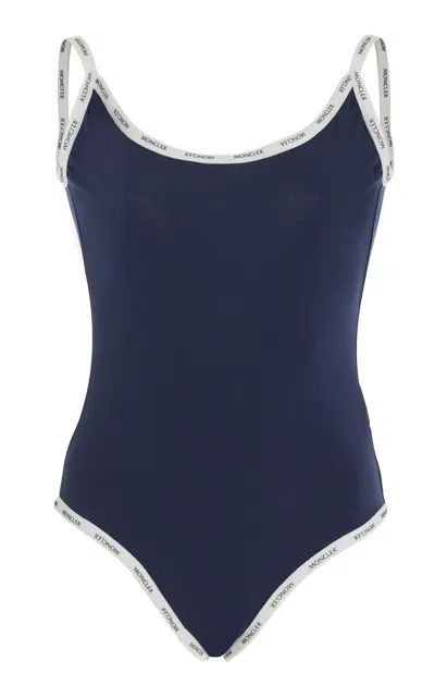 Moncler One-piece Swimsuit With Logo Trim In Navy