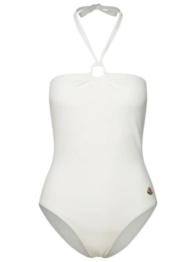 Moncler One-piece Swimsuit In White Polyamide Mix