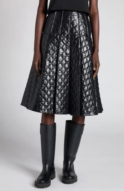 Moncler Onion Quilted Pleated A-line Skirt In Black