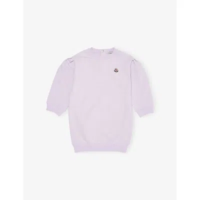 Moncler Kids' Open Pink Logo-badge Cotton-jersey Sweat Dress 9 Months-3 Year In Purple