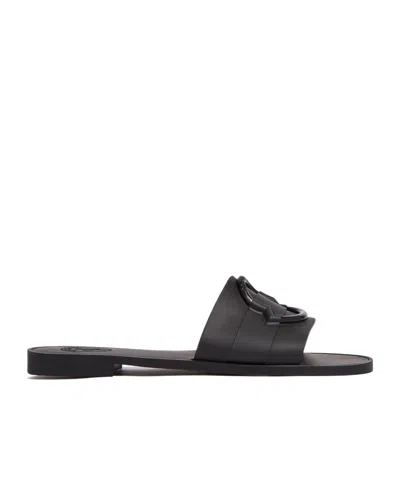 Moncler Mon Logo-engraved Slides In Black