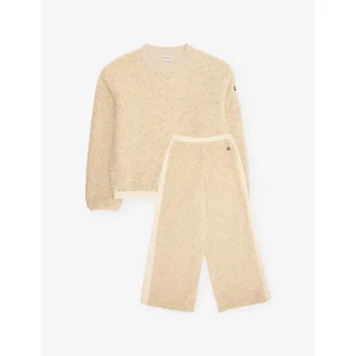 Moncler Kids' Open White Brand-patch Teddy Sweatshirt 4-6 In Neutral