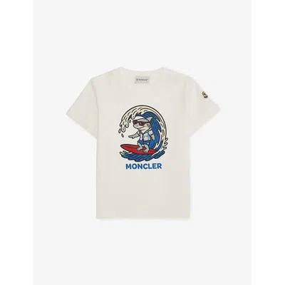 Moncler Kids' Open White Graphic-print Crew-neck Cotton T-shirt