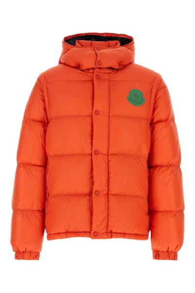 Moncler Hooded Puffer Jacket Detachable Hood In Orange