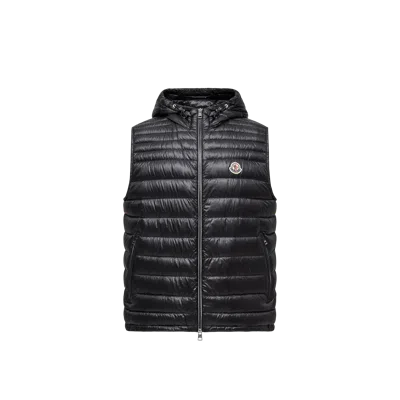 Moncler Orant Hooded Down Vest, Men, Black, Size: 5