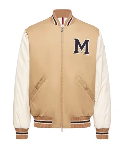 Moncler Oreane Cotton Blend Varsity Down Jacket In Brown