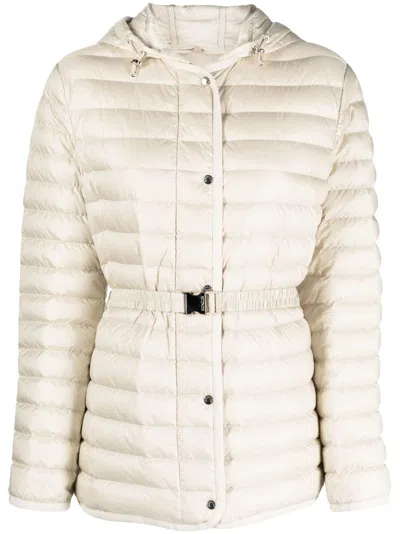Moncler Oredon Belted Down Jacket In Nude