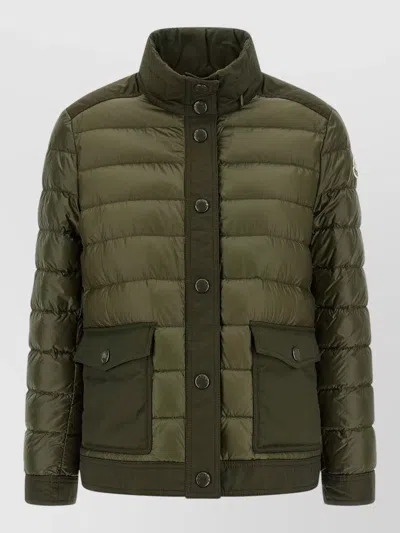 Moncler Origan Down Jacket Pockets High Collar In Green