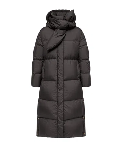 Moncler Ornement Hooded Long Down Jacket In Multi