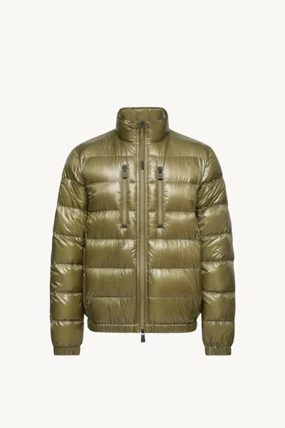 Moncler Grenoble Hers Padded Ski Jacket With Horizontal Stripe Design In Green